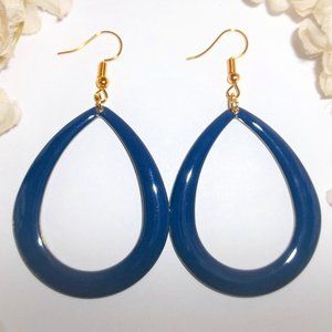 Big Gold & Blue Hoop Earrings Statement Big 6626